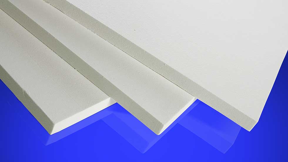 A set of three AES – Low Bio-Persistence Wool high-temperature insulating fiber boards pictured on a blue background.